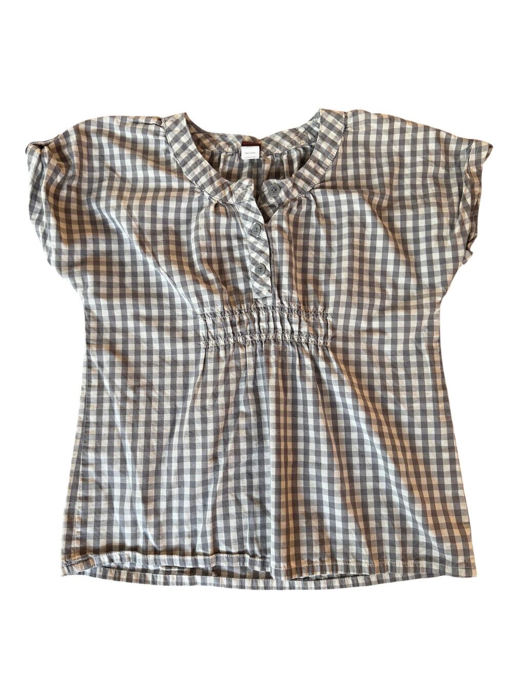 Tea Collection Girls Gray Gingham Cinch Waist Top Cap Sleeve Size 6